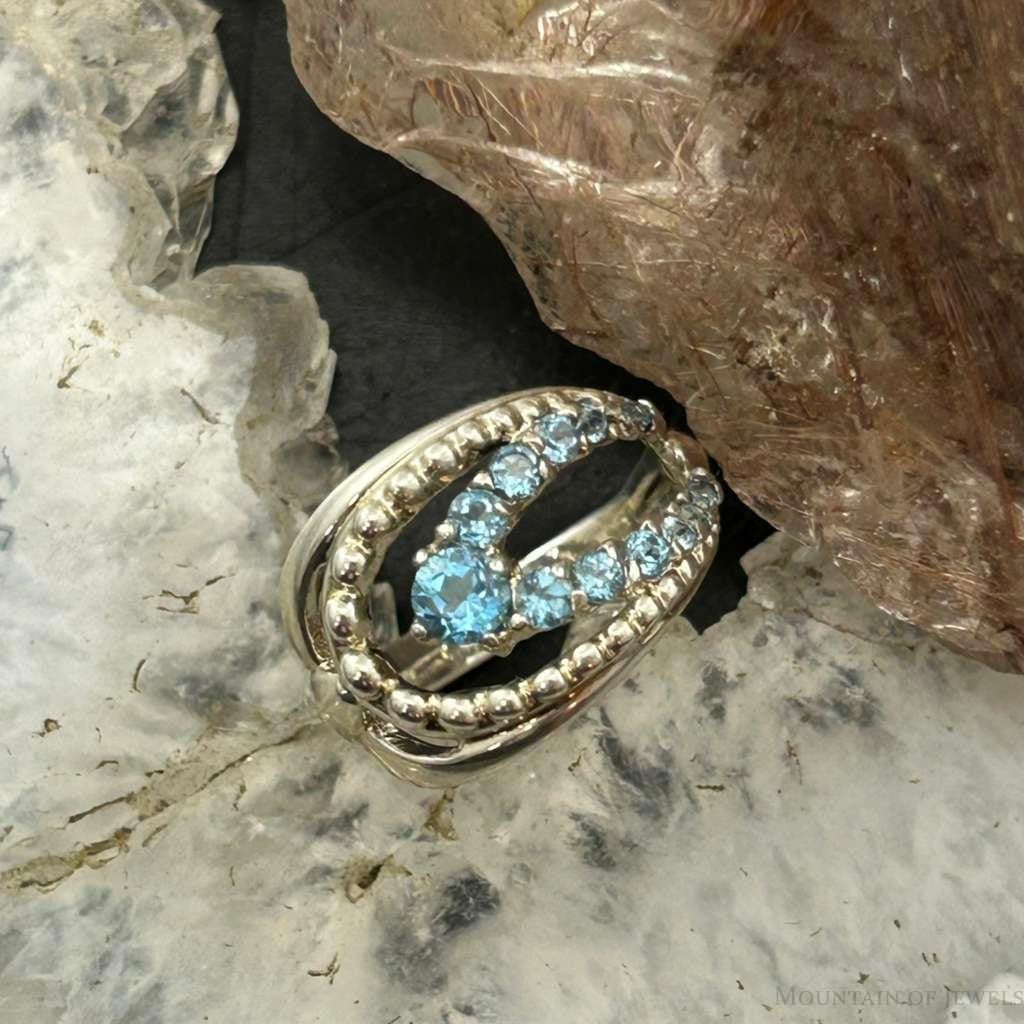 Carolyn Pollack Sterling Silver Blue Topaz Decorated Ring Size 6 For Women