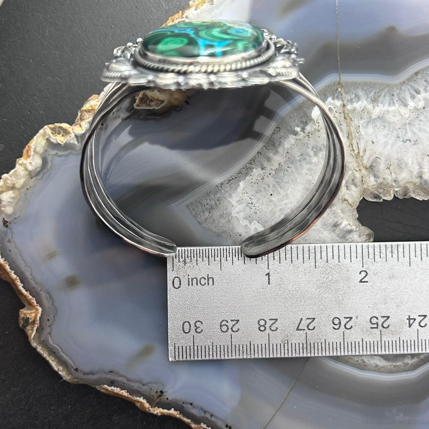 Sterling Silver Southwestern Style Large Oval Malachite Azurite Bracelet For Women