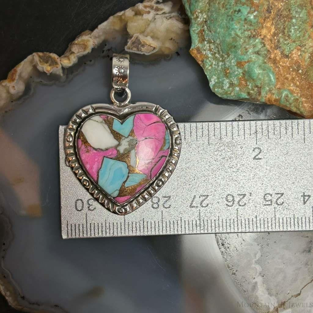 Sterling Silver Southwestern Style Cotton Candy Heart Pendant For Women #6