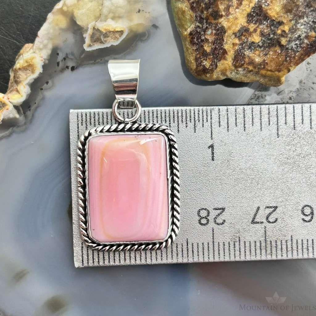 Native American Sterling Silver Rectangle Pink Conch Decorated Pendant For Women #1