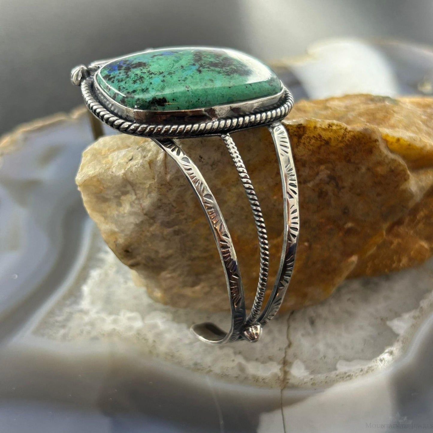 Sterling Silver Southwestern Style Large Square Variscite Bracelet For Women