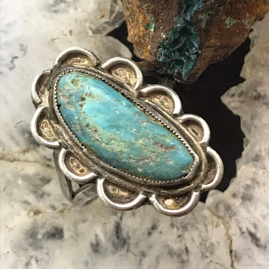 Vintage Native American Silver Kidney Shape Turquoise Ring Size 10.75 For Women