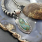Sterling Silver Southwestern Style Elongated Chrysocolla Decorated Pendant For Women