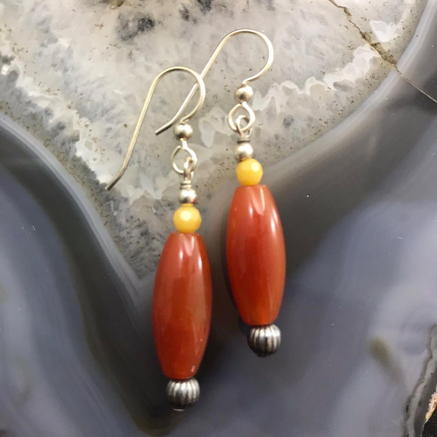 Carolyn Pollack Sterling Silver Faceted Yellow Jasper & Carnelian Bead Dangle Earrings For Women