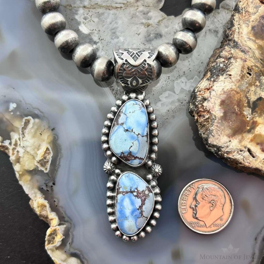 Native American Sterling Silver Double Golden Hill Turquoise Pendant For Women