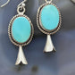 Sterling Silver Southwestern Style Turquoise Squash Blossom Dangle Earrings For Women #1