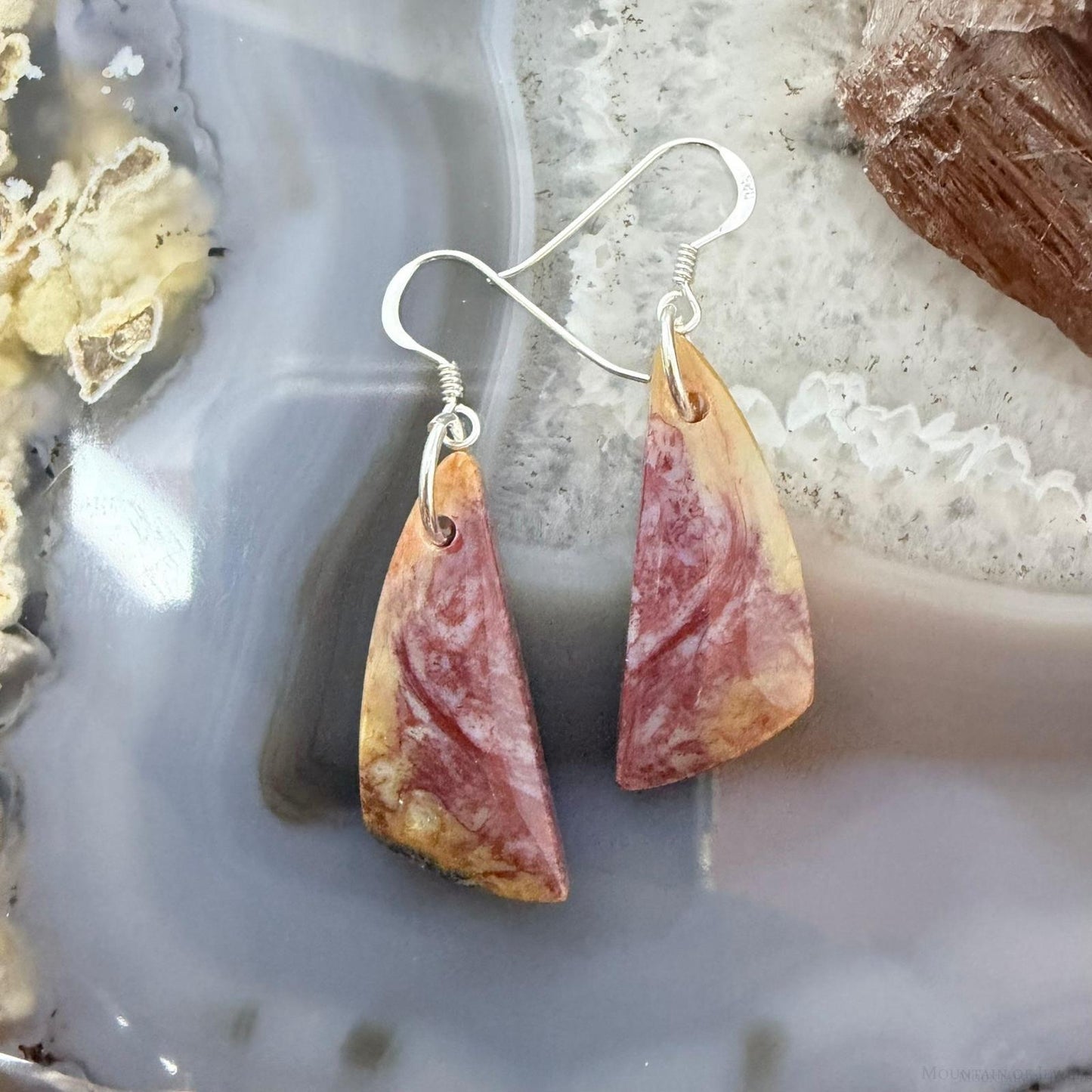 Sterling Silver Triangle Plum Moss Agate Slab Dangle Earrings For Women #506