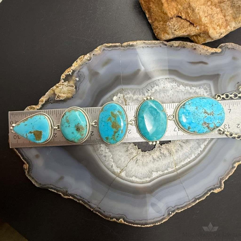 Sterling Silver Southwestern Style Kingman Turquoise 33" Necklace For Women #1