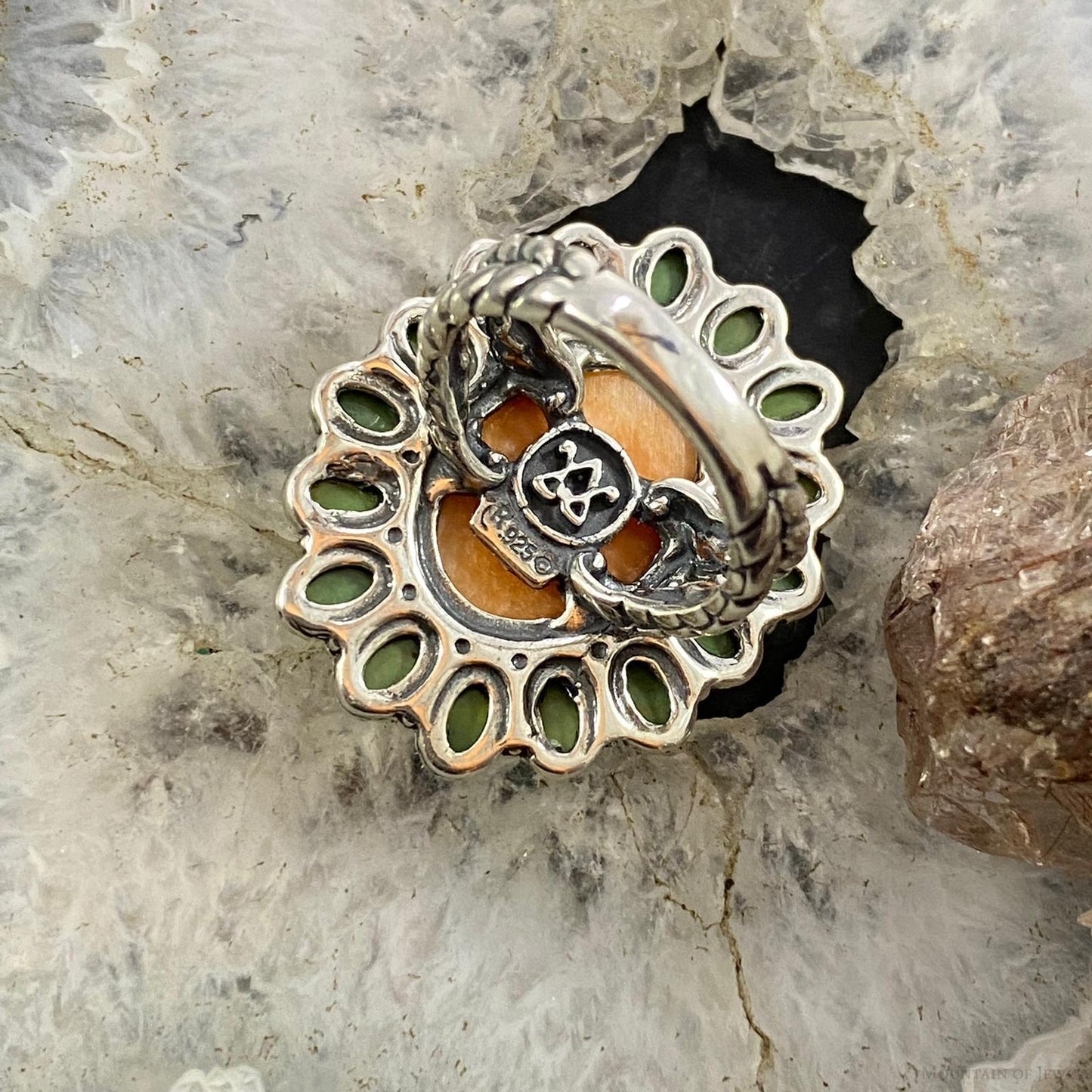 Carolyn Pollack Southwestern Style Sterling Silver Spiny Oyster and Turquoise Ring Variety of Sizes