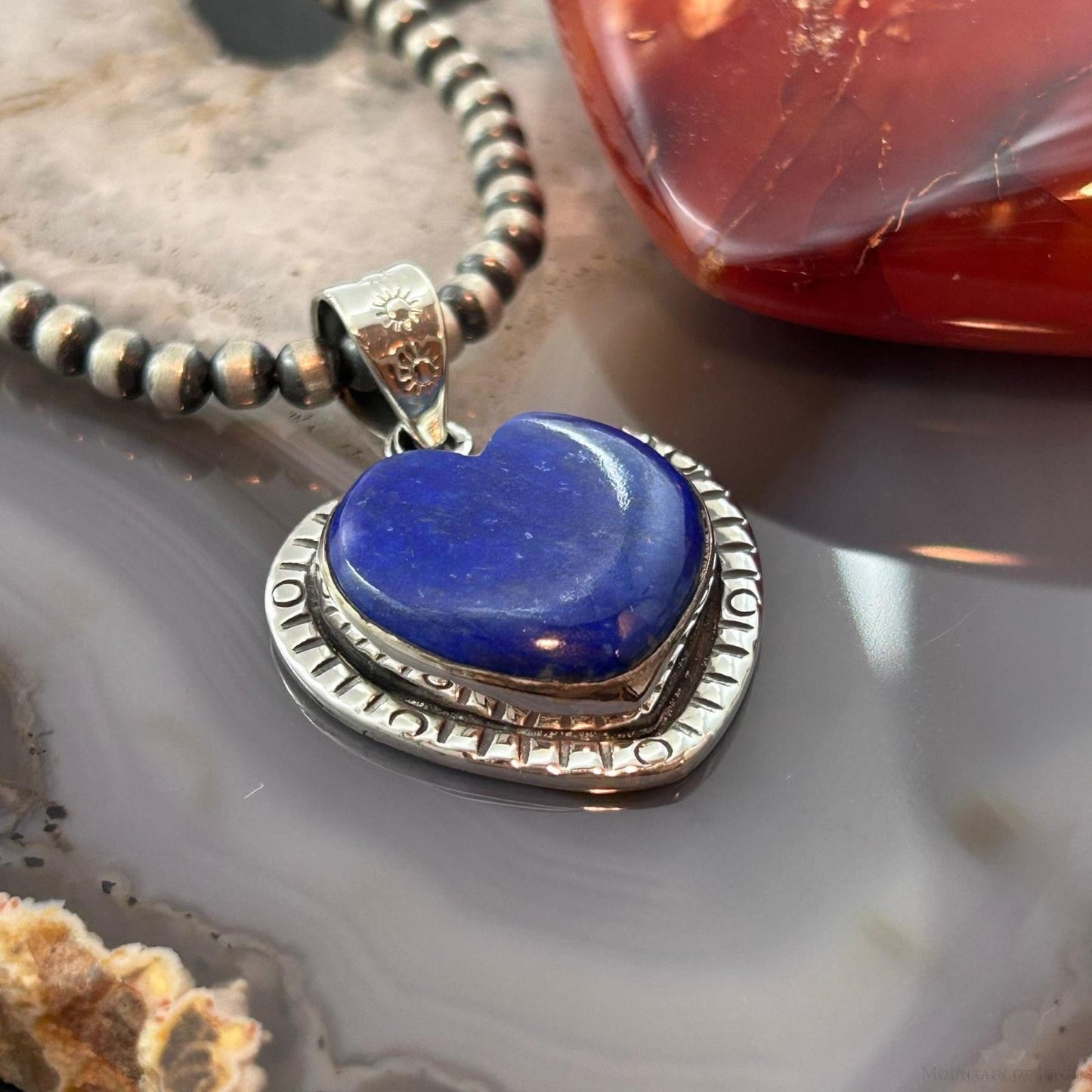 Sterling Silver Southwestern Style Lapis Heart Decorated Pendant For Women #1