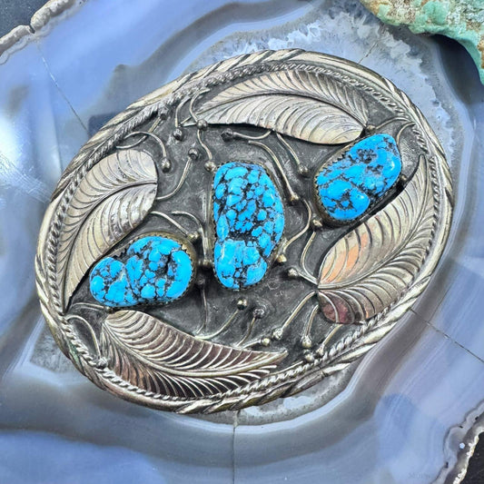 Vintage Gilbert A. Native American Sterling Turquoise Belt Buckle For Men