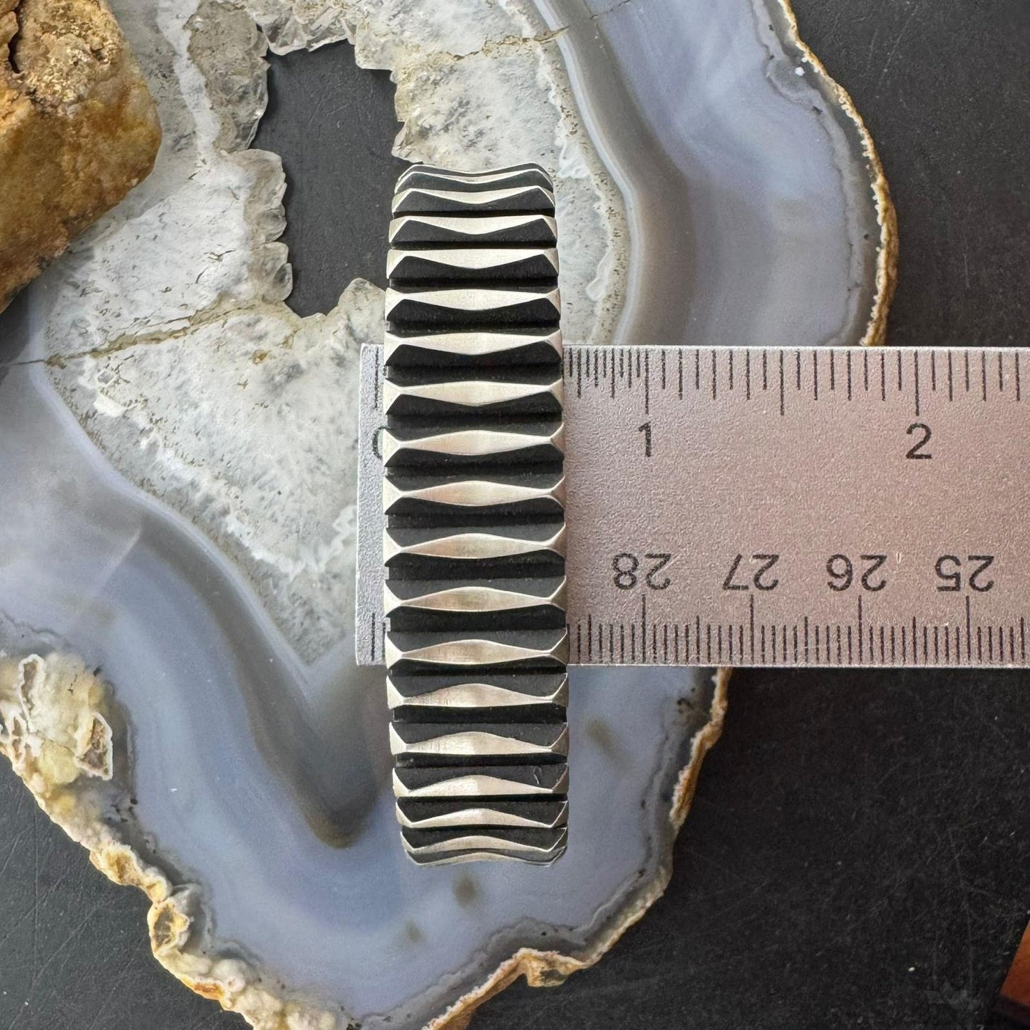 Leander Tahe Native American Sterling Silver Heavy 3D Geometric Bracelet For Men