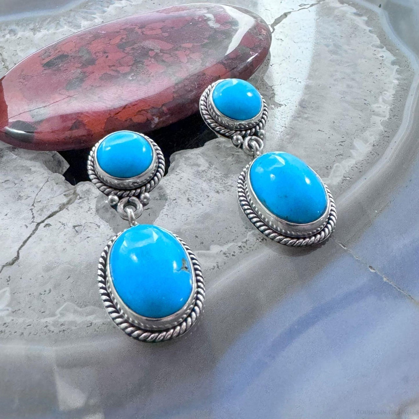 Native American Sterling Silver Turquoise Dangle Earrings For Women