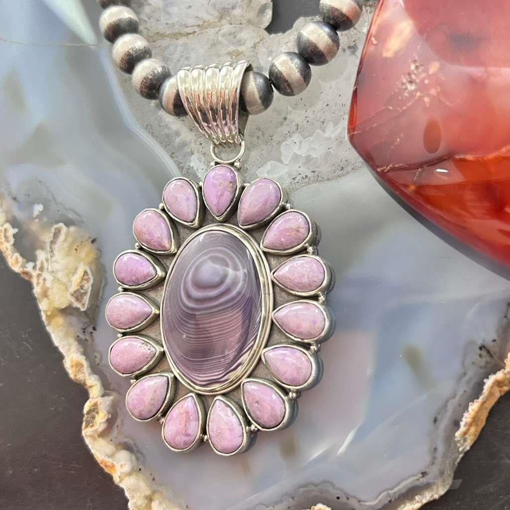 Native American Sterling Silver Wampum & Phosphosiderite Cluster Pendant For Women