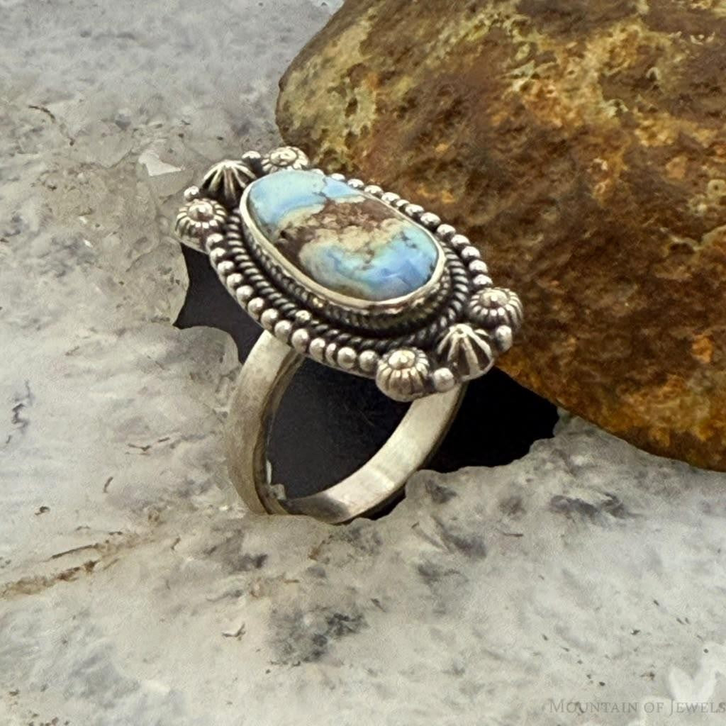 Sterling Silver Southwestern Style Oval Golden Hill Turquoise Adjustable Ring For Women