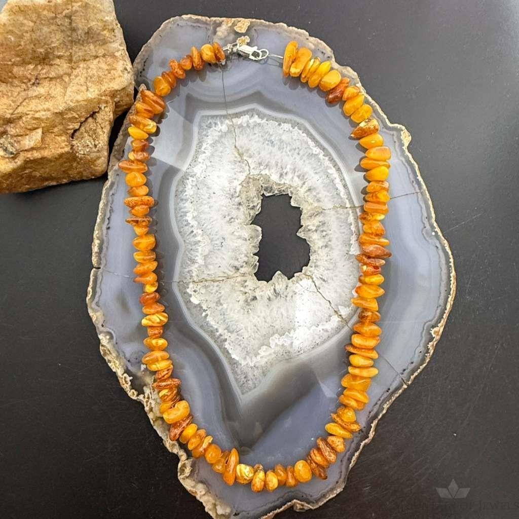 Sterling Silver Natural Amber Beaded 18" Necklace For Women