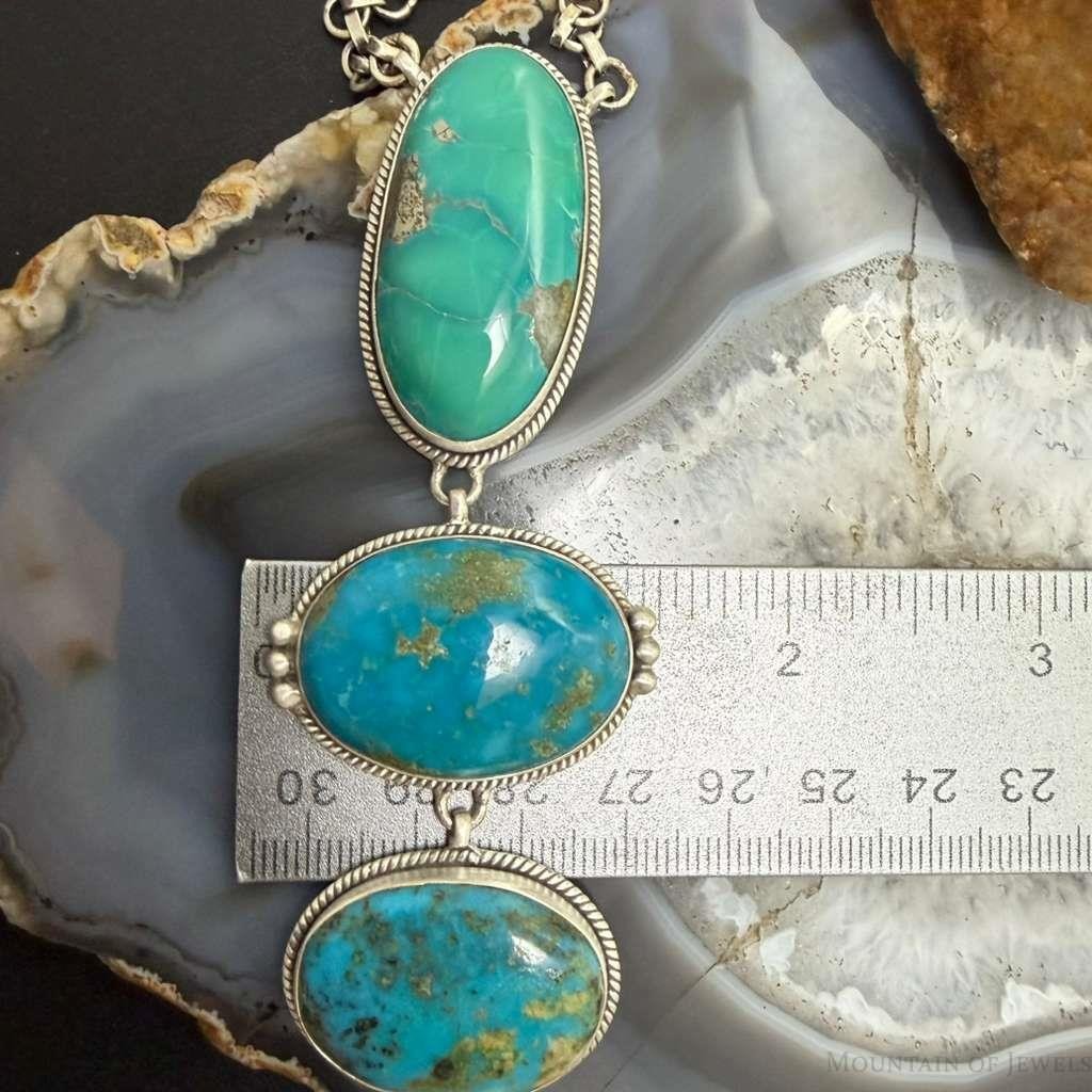 Sterling Silver Southwestern Style Kingman Turquoise 32" Necklace For Women