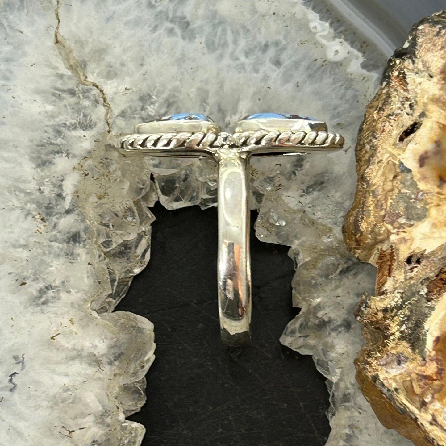 Sterling Silver Southwestern Style 2 Golden Hill Turquoise Ring Size 10.75 For Women