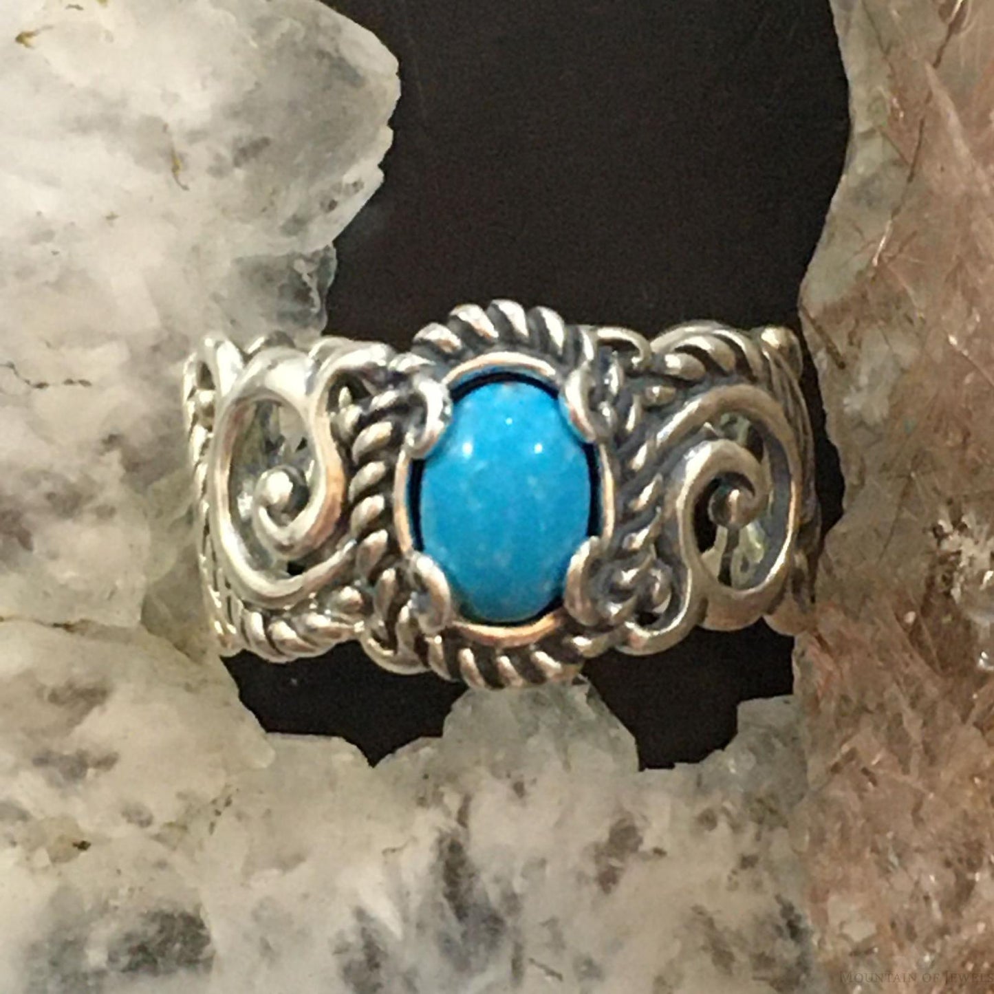 Carolyn Pollack Sterling Silver Oval Sleeping Beauty Turquoise Decorated Ring For Women