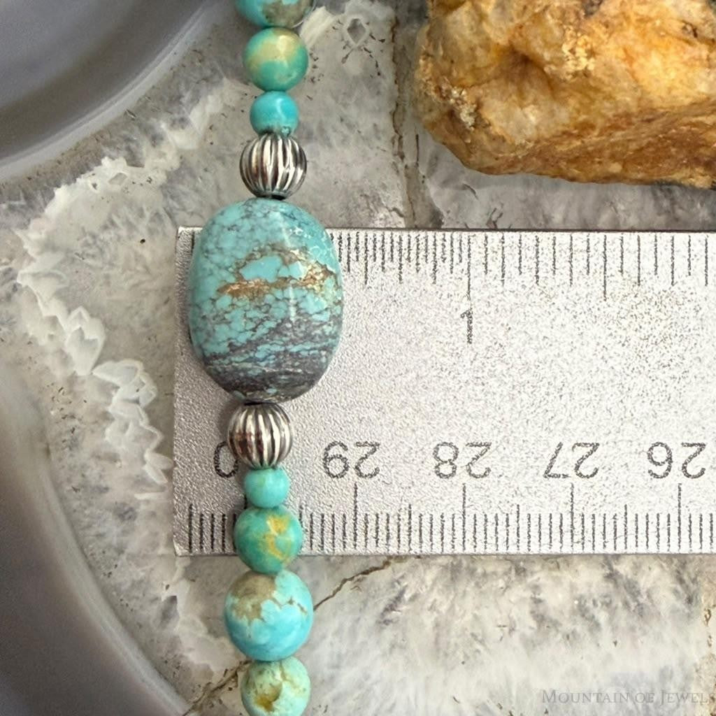 Carolyn Pollack Sterling Silver Round & Oval Turquoise Beads Decorated 20"-22" Necklace For Women