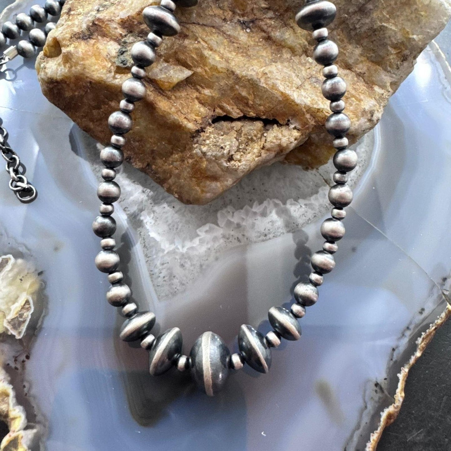 Sterling Silver Southwestern Style 2-12mm Navajo Pearl Bead 18"- 20" Necklace #2