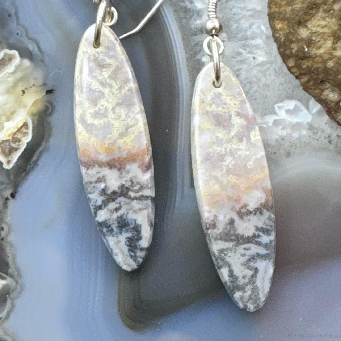 Sterling Silver Marquise Ocean Jasper Slab Dangle Earrings For Women #139