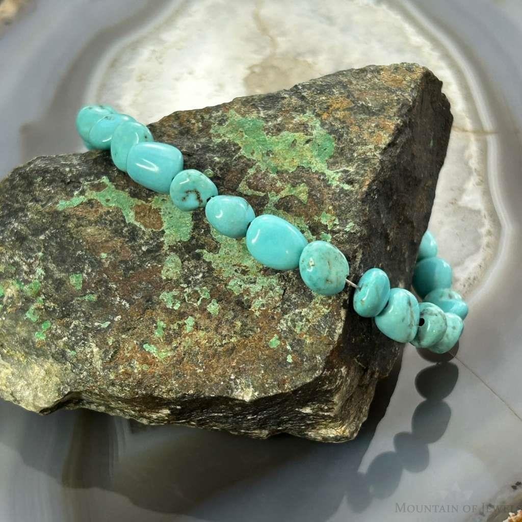 Sterling Silver Natural Turquoise Beads 7.5" Bracelet For Women
