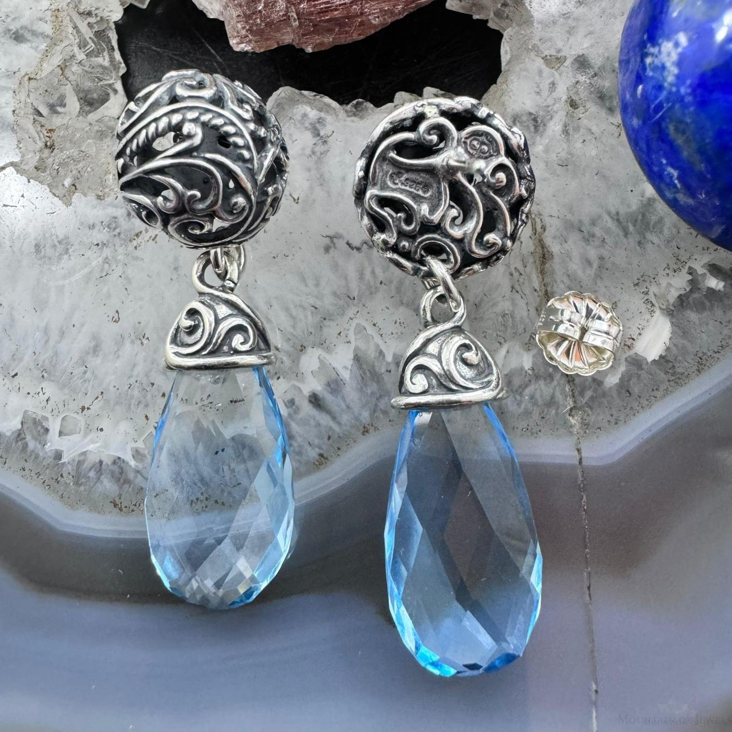 Carolyn Pollack Sterling Silver Faceted Teardrop Blue Topaz Dangle Earrings For Women