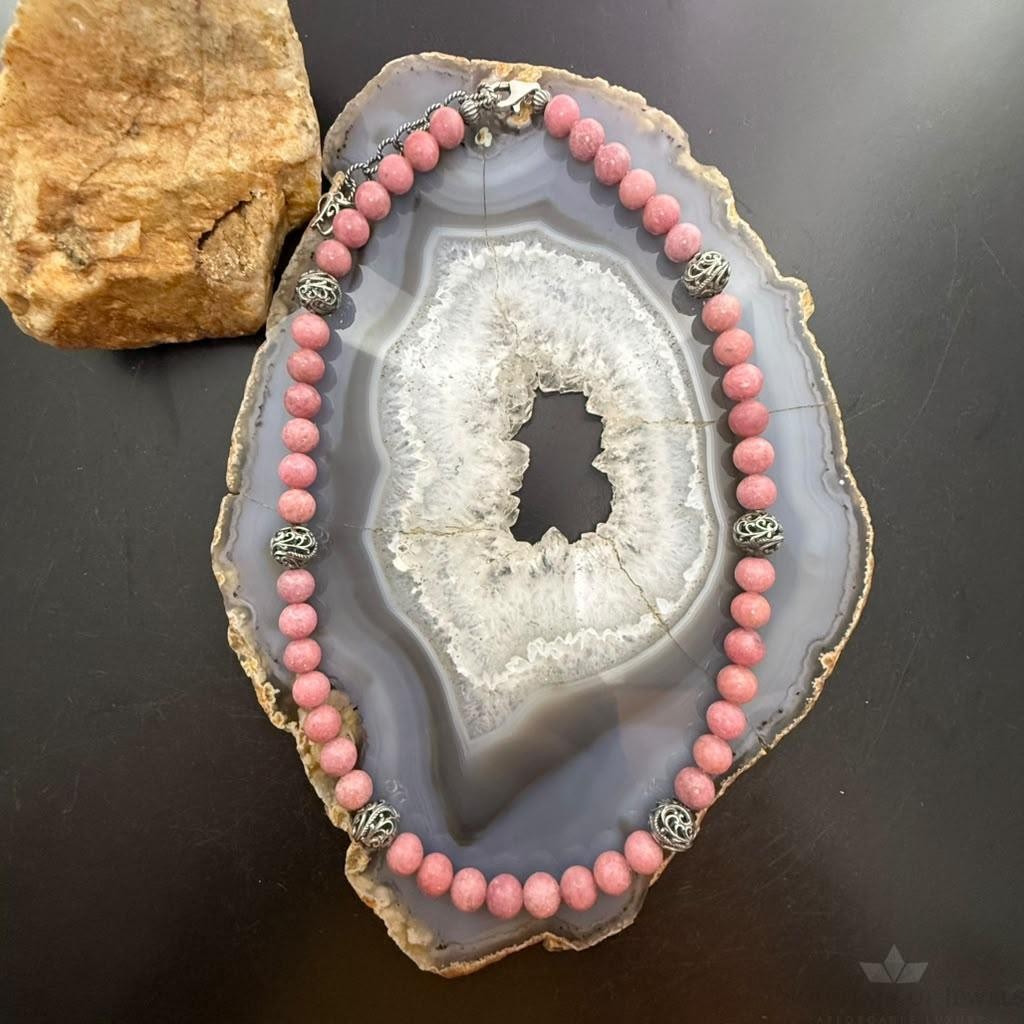 Carolyn Pollack Sterling Silver Round Rhodonite Beads 17"-20" Necklace For Women