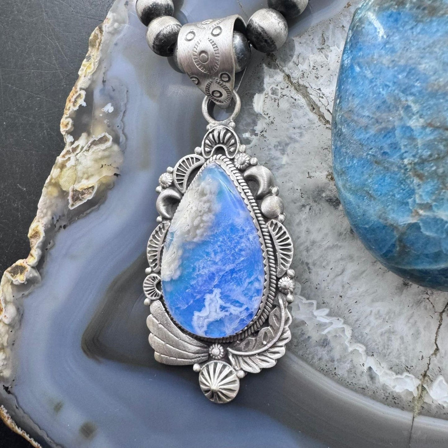 Sterling Silver Southwestern Style Teardrop Plume Doublet Agate Decorated Pendant For Women