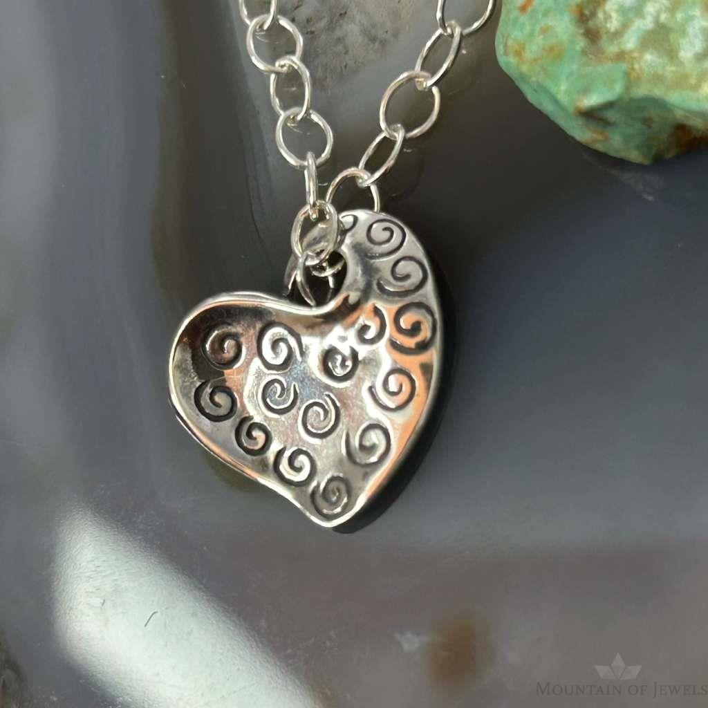 Carolyn Pollack Sterling Silver Swirl Decorated Heart Pendant with 16" Necklace