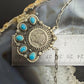 Sterling Silver Southwestern Style 1944 Mercury Dime & Kingman Turquoise Necklace For Women