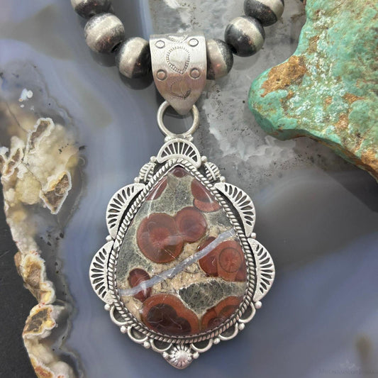 Sterling Silver Southwestern Style Teardrop Peanut Obsidian Pendant For Women #1