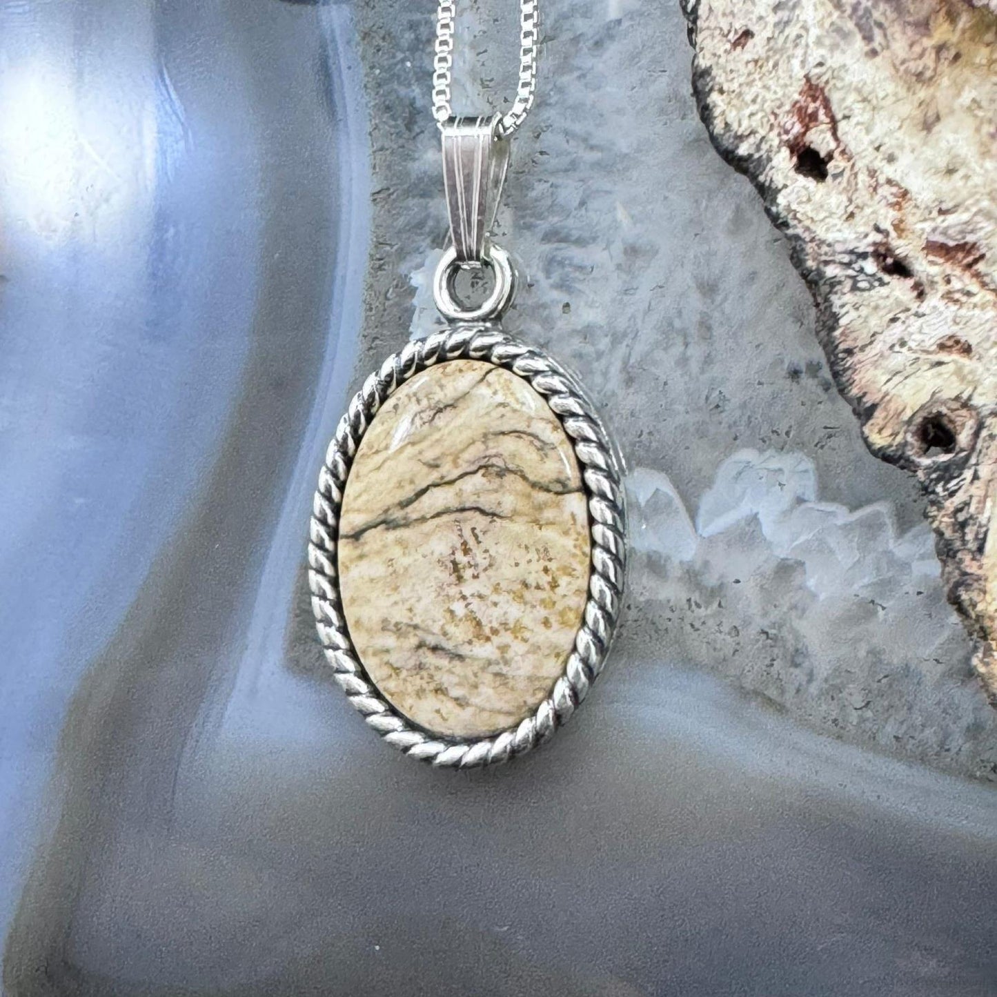 Carolyn Pollack Sterling Silver Oval Picture Jasper Decorated Pendant With Necklace