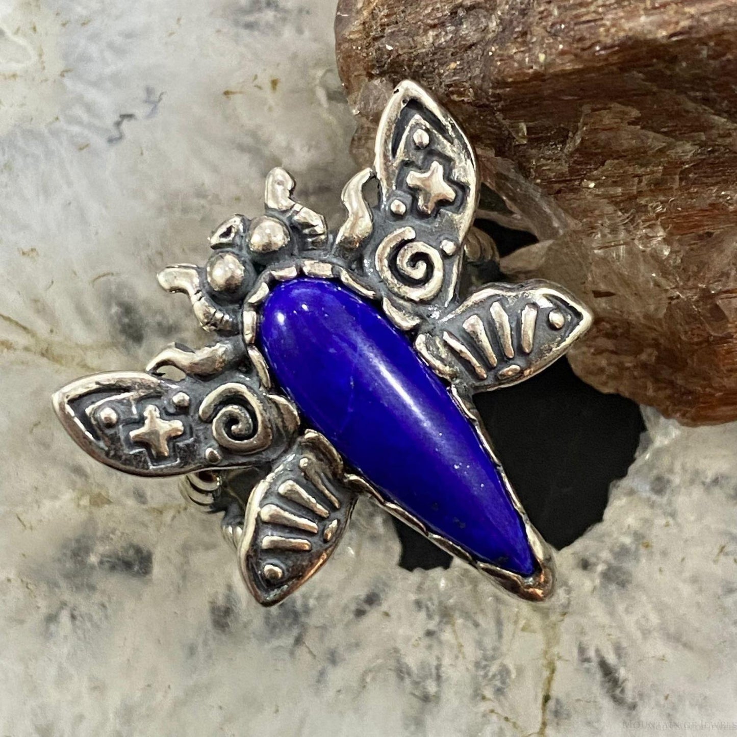 Carolyn Pollack Southwestern Style Sterling Silver Lapis Dragonfly Ring Size 9.25 & 10.25 For Women