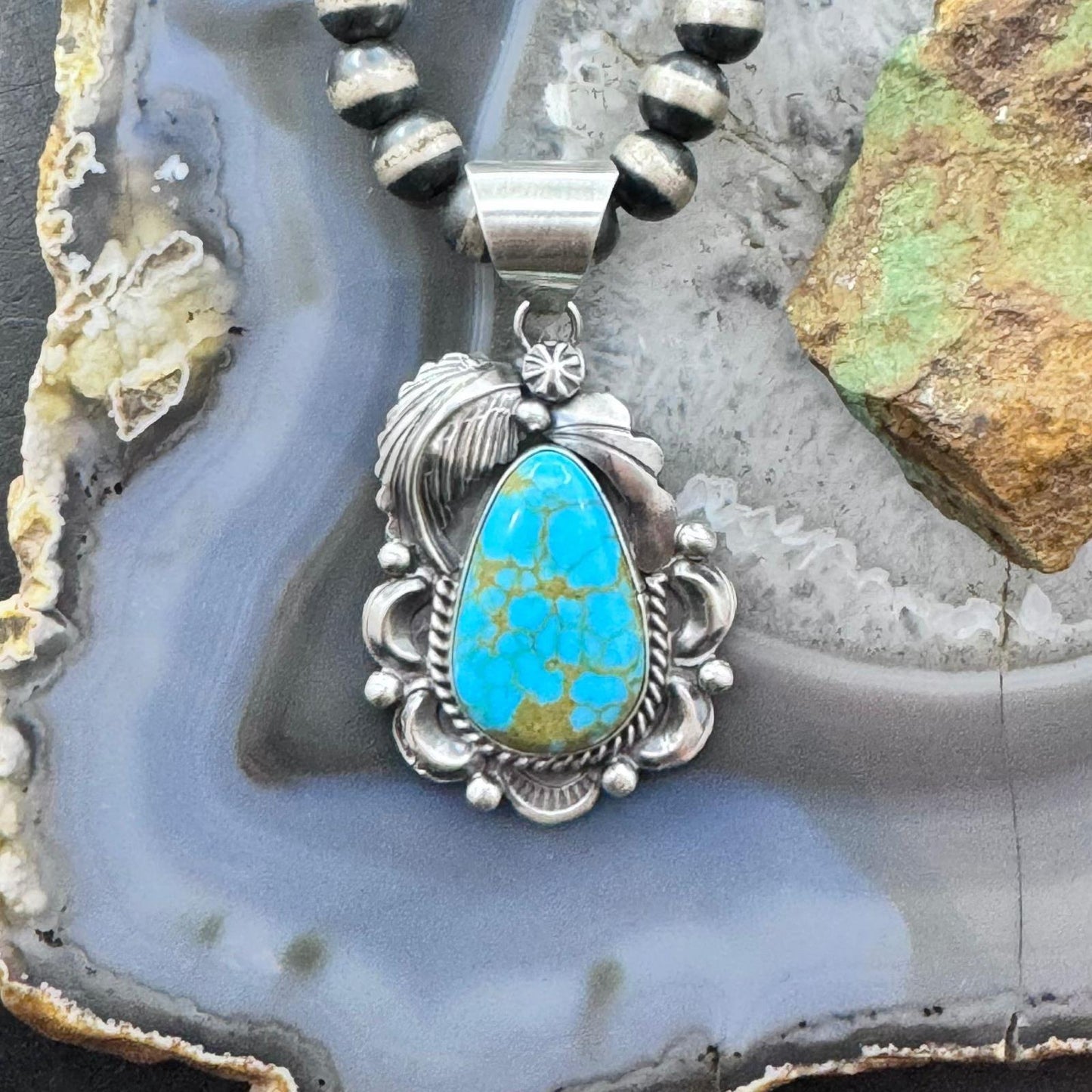 Juanita McDonald Native American Sterling Silver Turquoise Pendant For Women #1