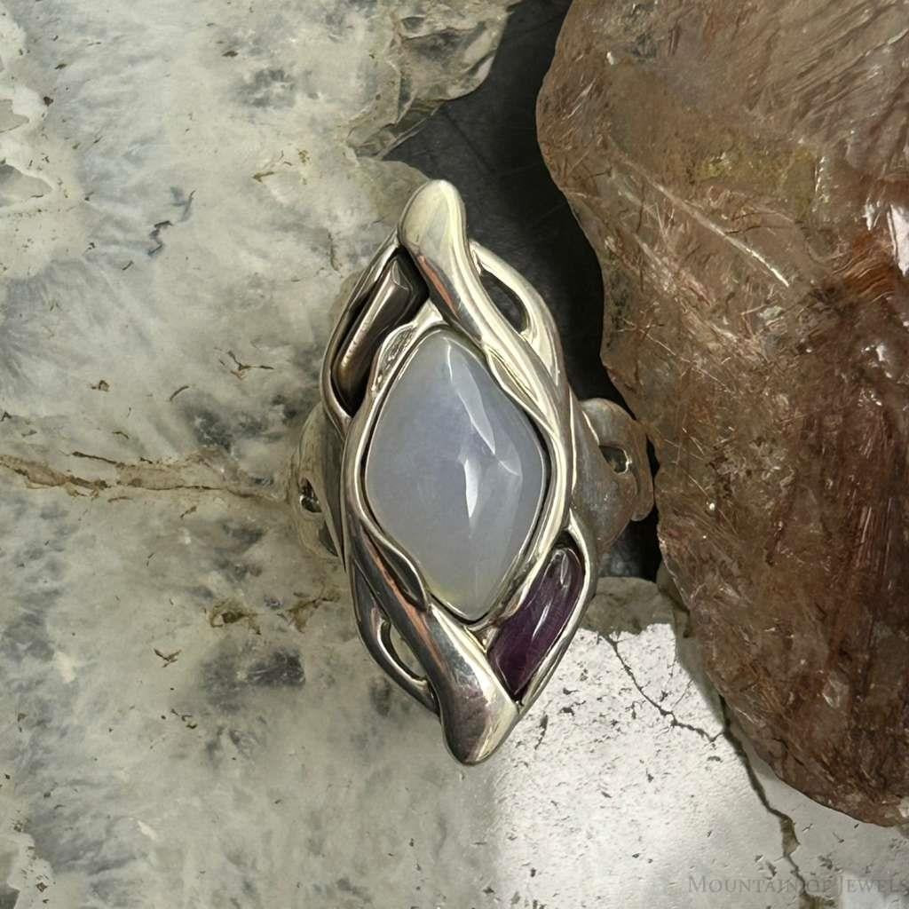 Carolyn Pollack Sterling Silver Moonstone & Amethyst Ring Size 8 For Women