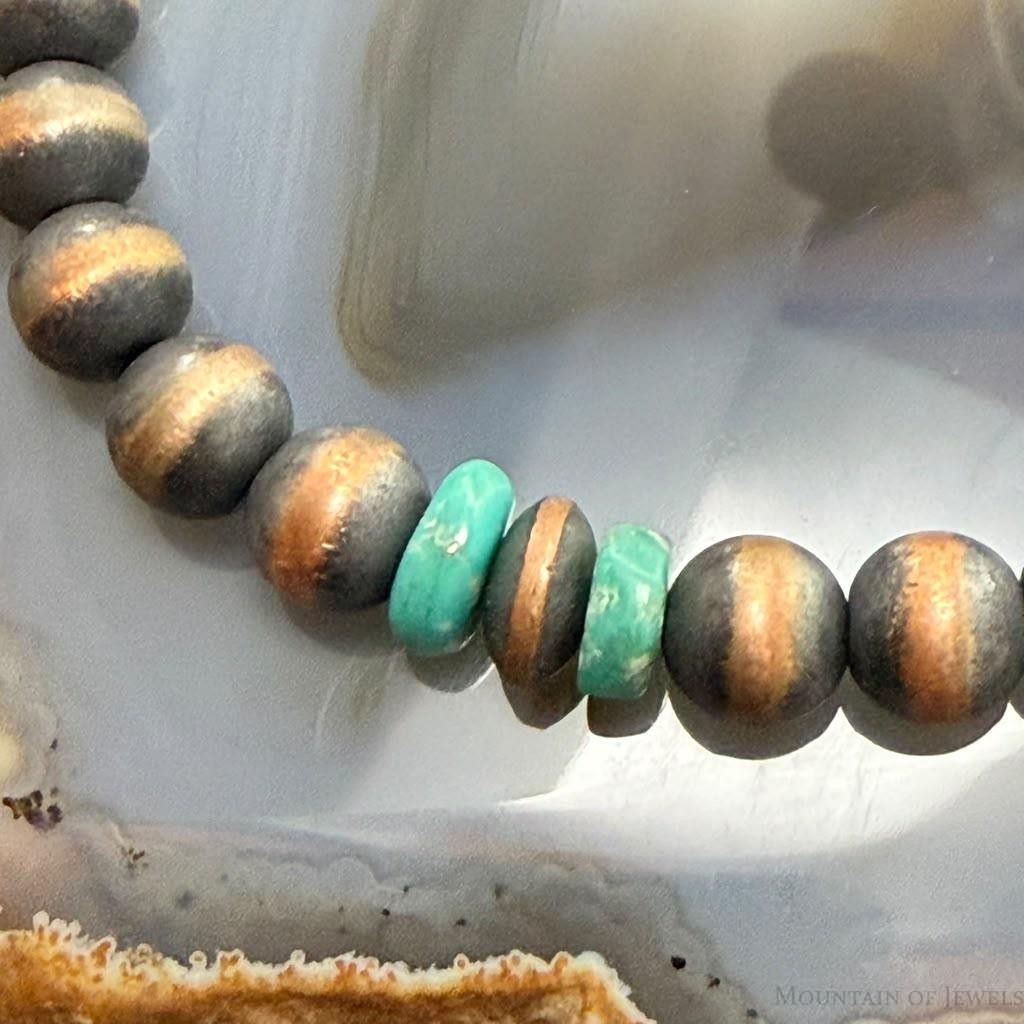 Southwestern Style Copper 8mm Navajo Pearl Beades &Turquoise 18"-20" Necklace For Women