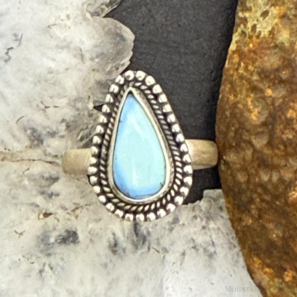 Sterling Silver Southwestern Style Teardrop Golden Hill Turquoise Adjustable Ring For Women #1