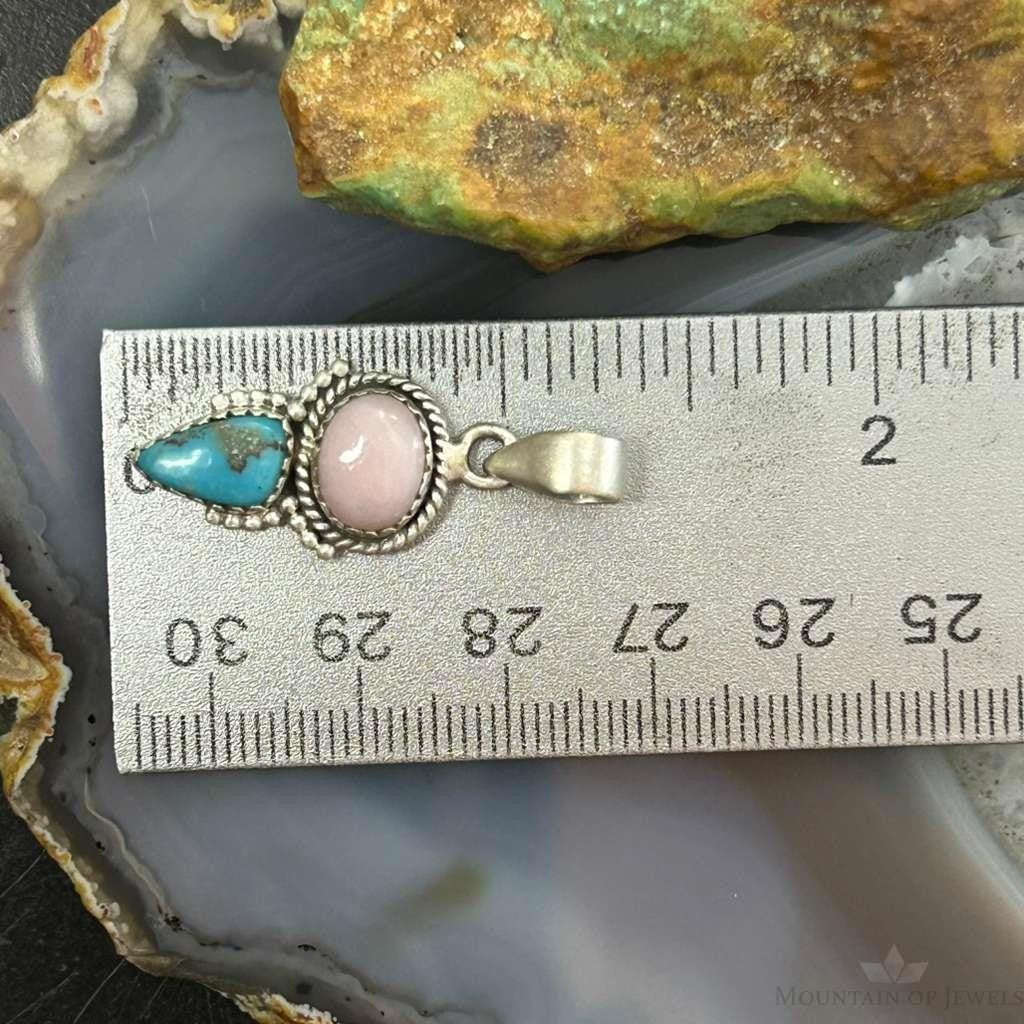 Sterling Silver Southwestern Style Pink Conch & Turquoise Pendant For Women