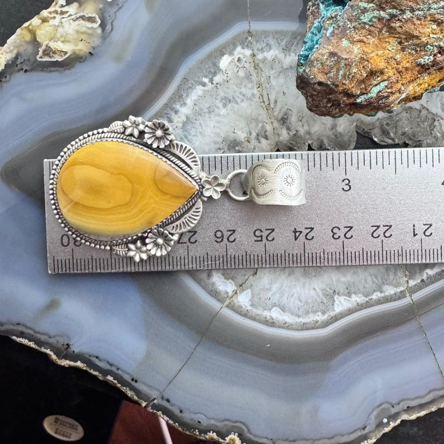 Sterling Silver Southwestern Style Teardrop Banded Agate Decorated Pendant For Women
