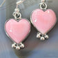 Native American Sterling Silver Pink Conch Decorated Heart Dangle Earrings For Women