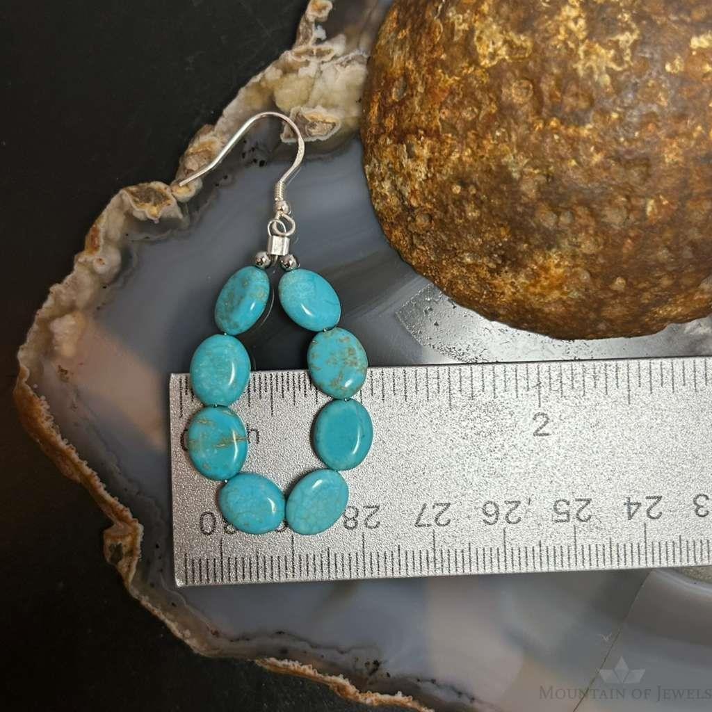 Sterling Silver 8 Oval Turquoise Beads Hoop Dangle Earrings For Women