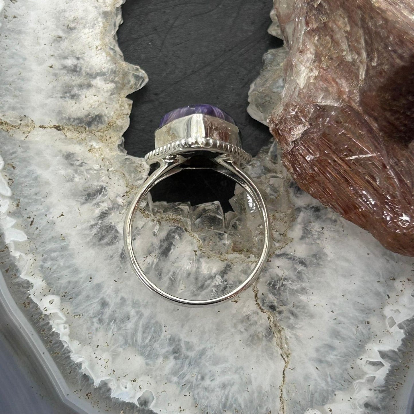 Sterling Silver Southwestern Style Teardrop Charoite Ring Size 8.5 For Women