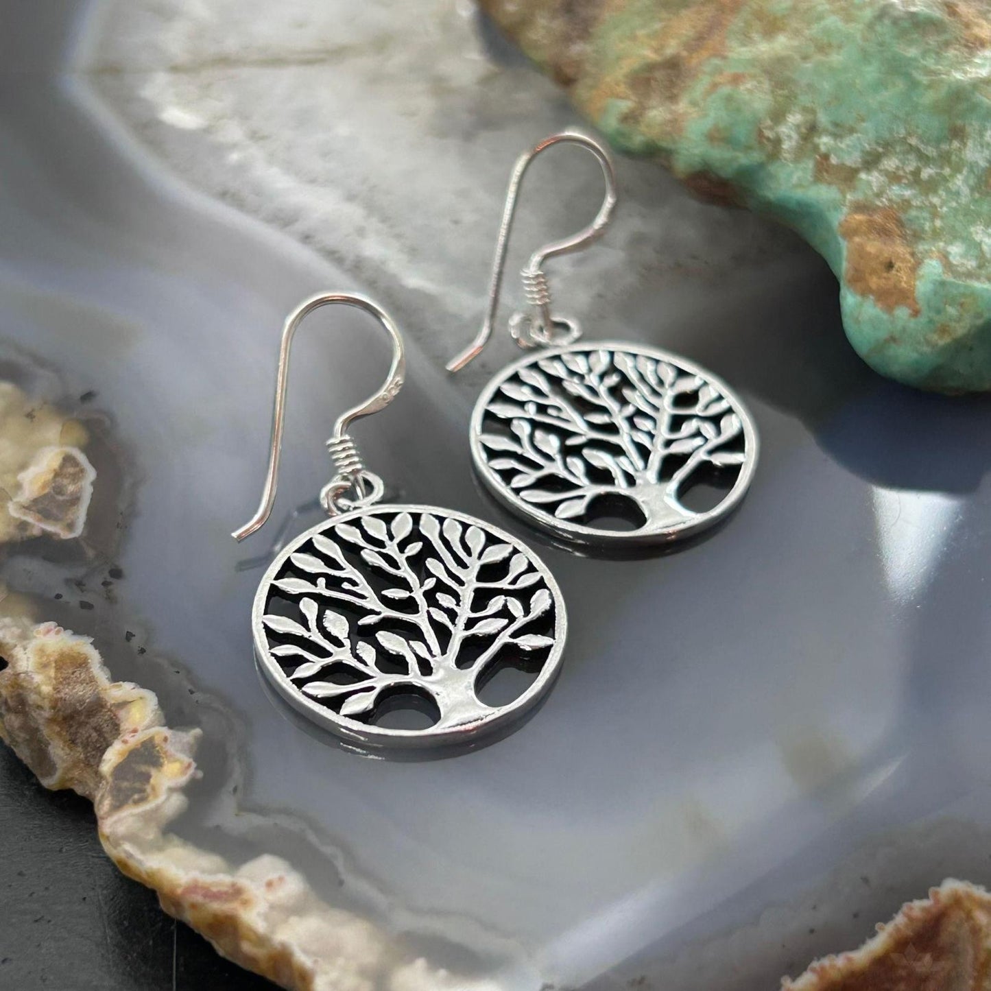 Sterling Silver Tree of Life Dangle Earrings For Women
