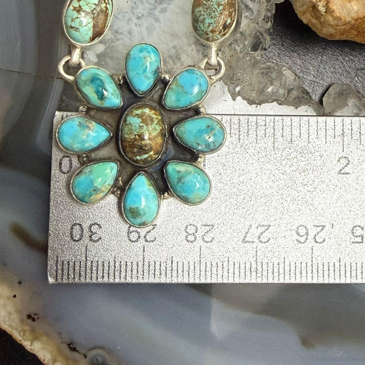 Sterling Silver Southwestern Style Turquoise 20" Cluster Necklace For Women
