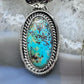 Native American Sterling Silver Elongated Oval Turquoise #8 Pendant For Women