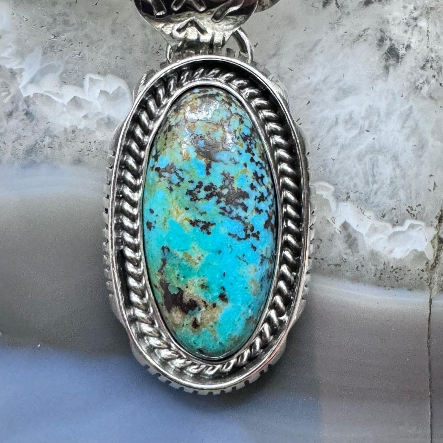 Native American Sterling Silver Elongated Oval Turquoise #8 Pendant For Women