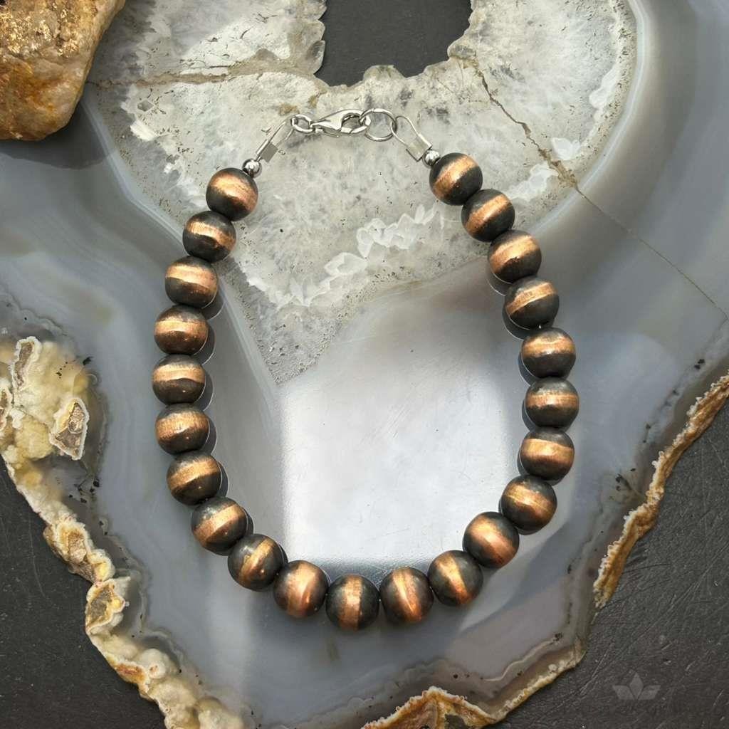 Copper 8mm Navajo Pearl Beads 6.75" Bracelet For Women