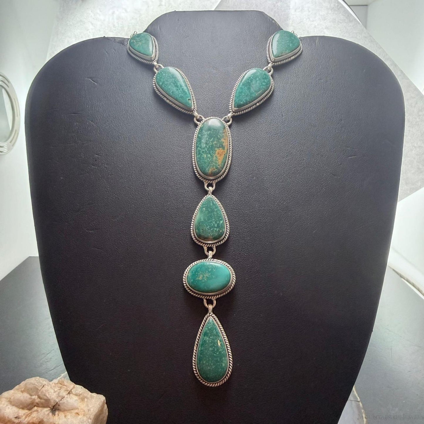 Sterling Silver Southwestern Style White Water Turquoise Lariat 25" Necklace For Women